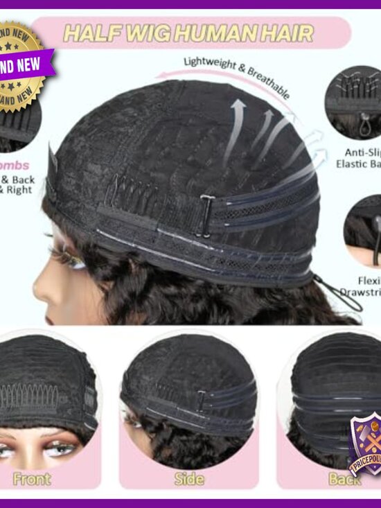 Human Hair Half Wig 20 Inch Glueless Kinky Curly 250% Density Beginner Friendly main image 6